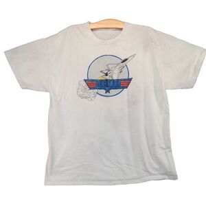 Retro 2021 Top Gun Graphic Print T-Shirt Mens L Short Sleeve White Crew Neck